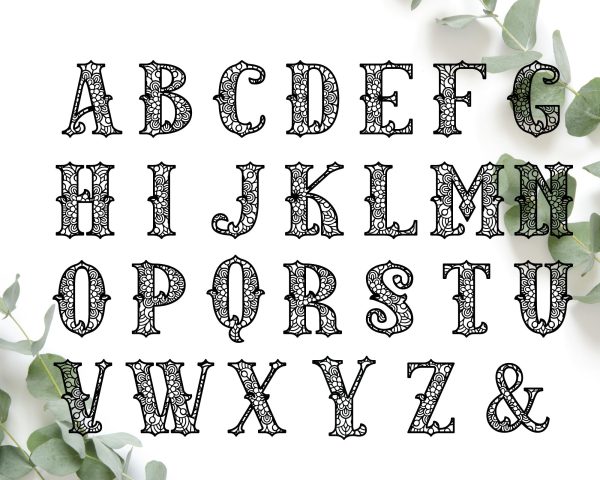Vintage Zentangle Monogram SVG Online Sale - Image 2