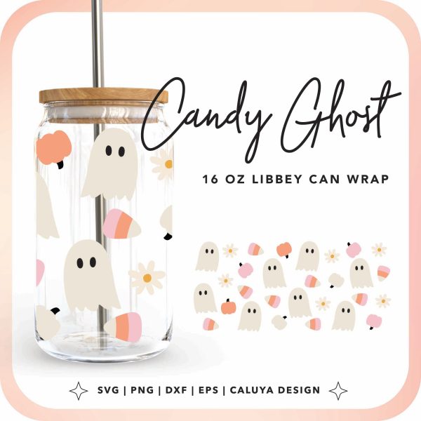 [ SVG Digital File] 16oz Libbey Can Cup Wrap | Cute Daisy Ghost Cup Wrap Online