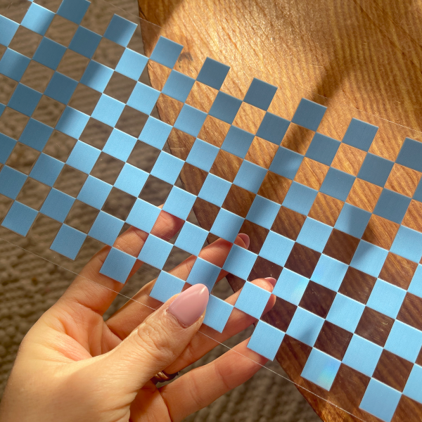[ Double Sided ] 16oz Cup UV DTF Decal | Aqua Checkered Discount - Image 2