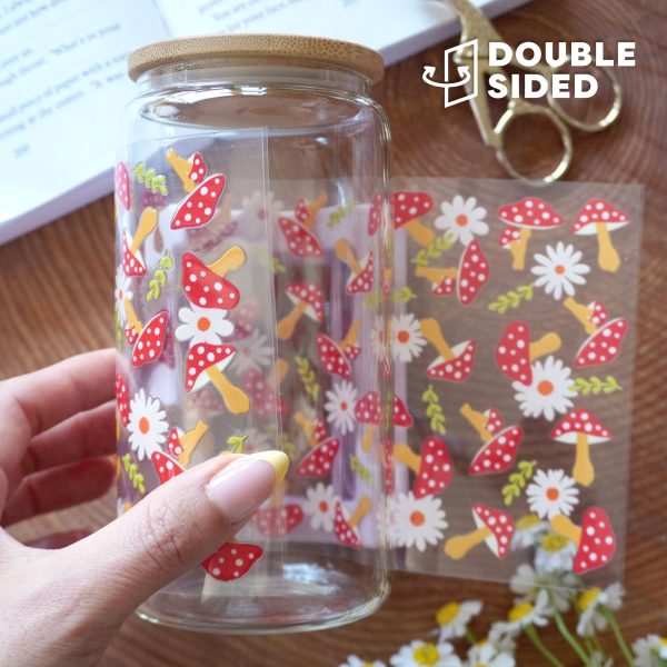 [ Double Sided ] 16oz Cup UV DTF Decal | Floral Mushroom Hot on Sale - Image 2