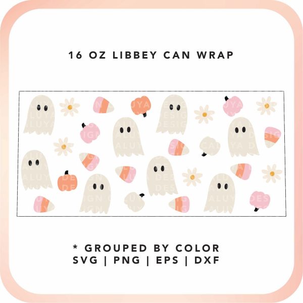 [ SVG Digital File] 16oz Libbey Can Cup Wrap | Cute Daisy Ghost Cup Wrap Online - Image 2