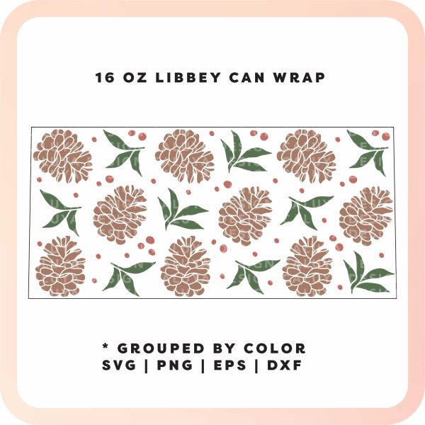 [ SVG Digital File] 16oz Libbey Can Cup Wrap | Holiday Acorn SVG Online Sale - Image 3