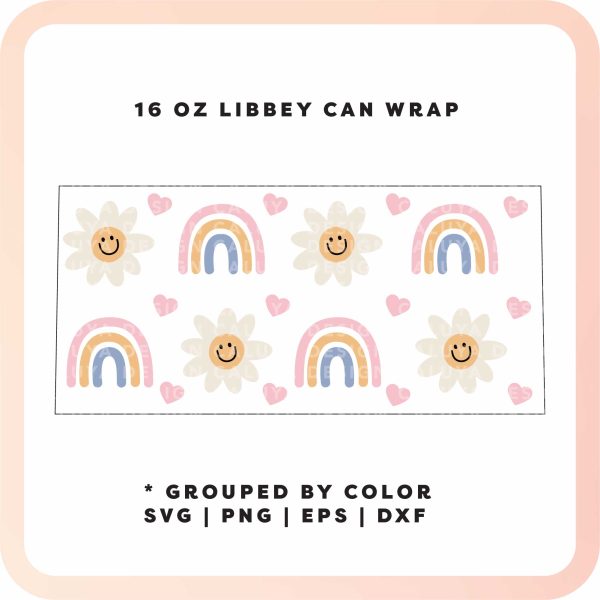 [ SVG Digital File] 16oz Libbey Can Cup Wrap | Pastel Daisies SVG For Discount - Image 3