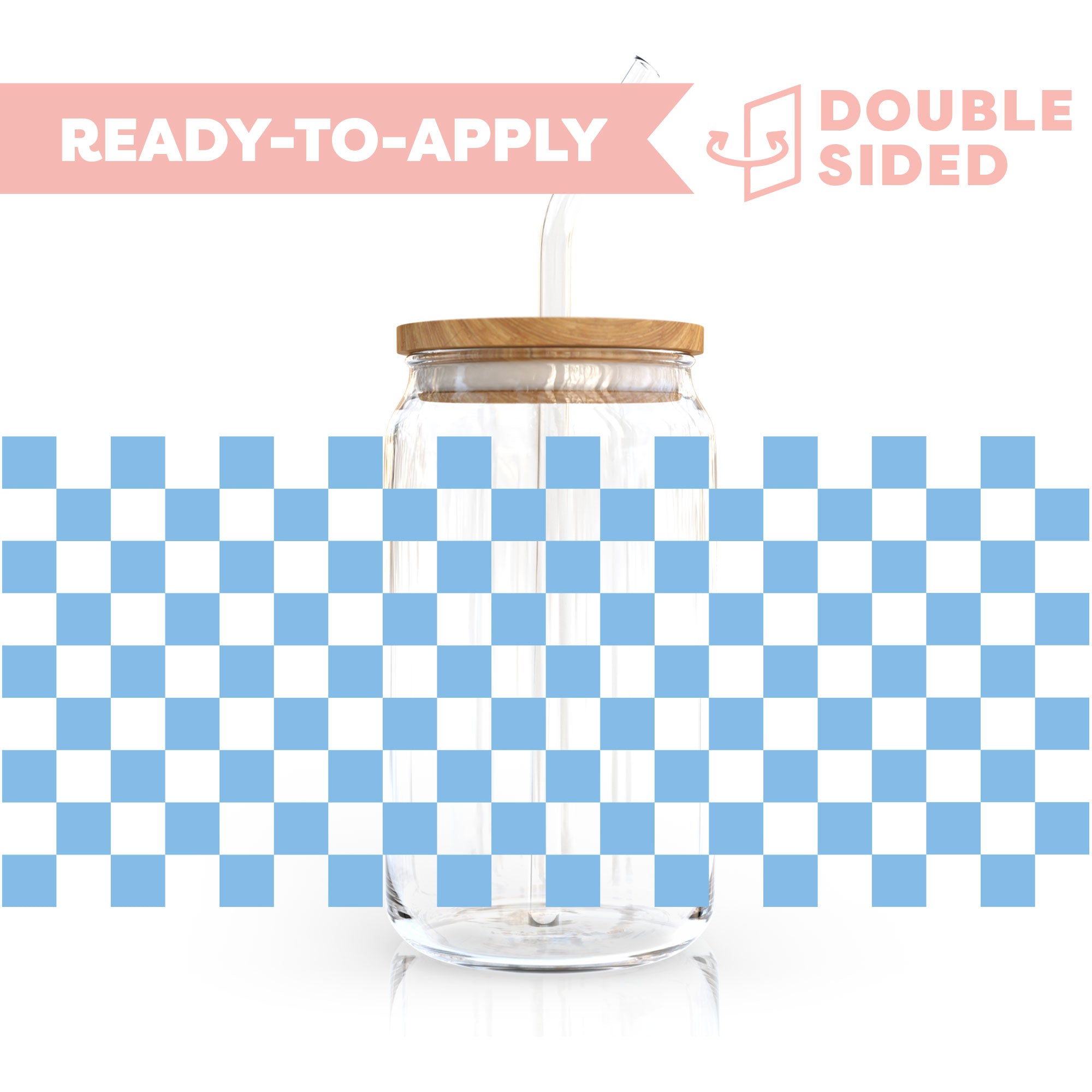 [ Double Sided ] 16oz Cup UV DTF Decal | Aqua Checkered Discount