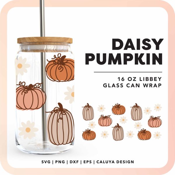 [ SVG Digital File] 16oz Libbey Can Cup Wrap | Daisy Pumpkin SVG Cheap
