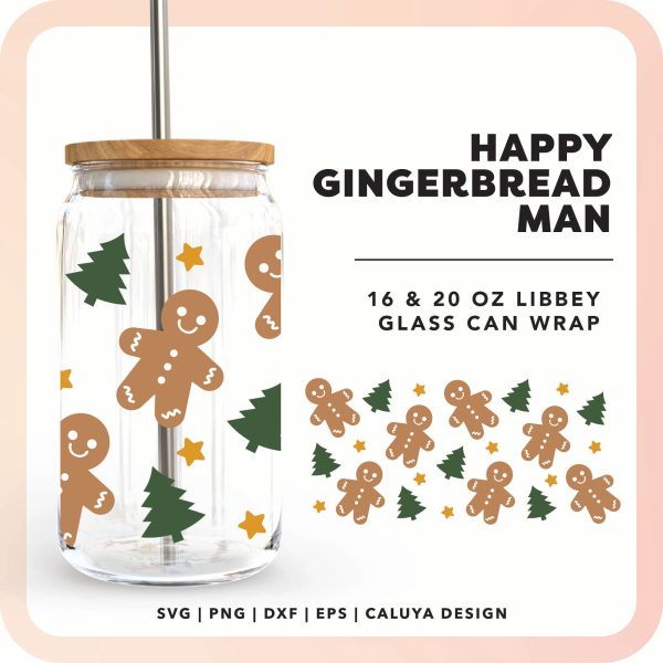 [ SVG Digital File] 16oz Libbey Can Cup Wrap | Gingerbread Man Wrap SVG Supply
