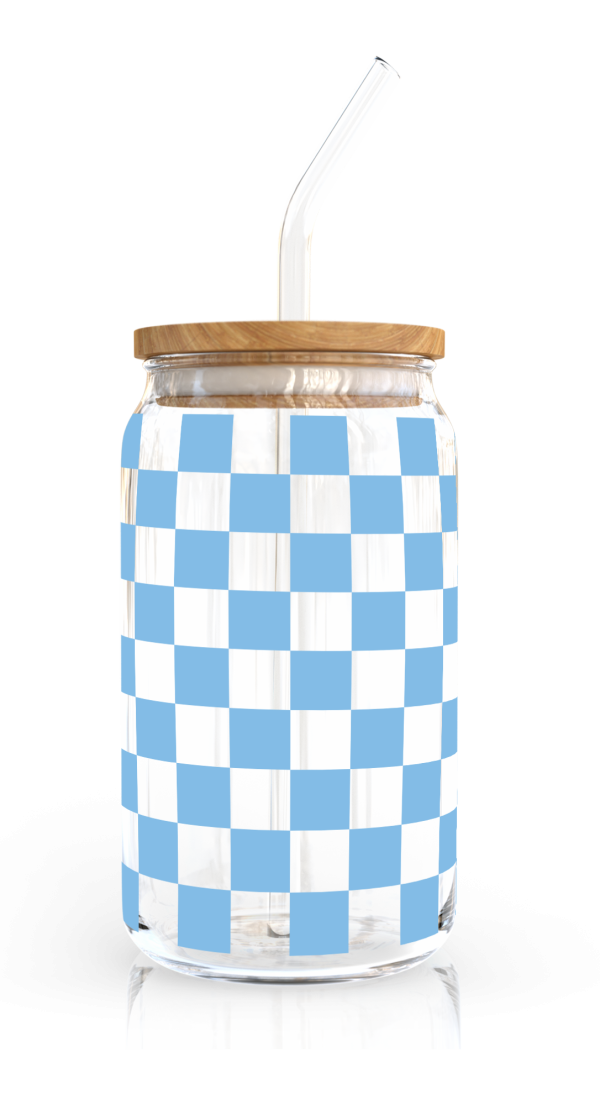 [ Double Sided ] 16oz Cup UV DTF Decal | Aqua Checkered Discount - Image 3