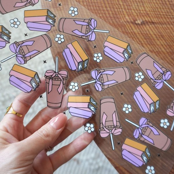 [ Double Sided ] 16oz Cup UV DTF Decal | Bow, Books & Iced Coffee Online now - Image 2